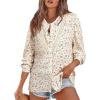 imageAstylish Womens 2025 Lace Crochet Patchwork Floral Shirt Long Sleeve Crew Neck Button Down Boho Blouse TopsPink