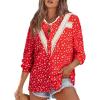 imageAstylish Womens 2025 Lace Crochet Patchwork Floral Shirt Long Sleeve Crew Neck Button Down Boho Blouse TopsRed