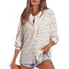 imageAstylish Womens 2025 Lace Crochet Patchwork Floral Shirt Long Sleeve Crew Neck Button Down Boho Blouse TopsWhite