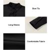 imageAstylish Womens V Neck Long Sleeve Blouse Button Down Solid Color Shirt Bow Tie Front Trendy TopsBlack