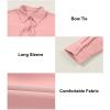 imageAstylish Womens V Neck Long Sleeve Blouse Button Down Solid Color Shirt Bow Tie Front Trendy TopsBlossom