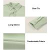 imageAstylish Womens V Neck Long Sleeve Blouse Button Down Solid Color Shirt Bow Tie Front Trendy TopsGrass Green