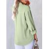 imageAstylish Womens V Neck Long Sleeve Blouse Button Down Solid Color Shirt Bow Tie Front Trendy TopsGrass Green