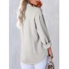 imageAstylish Womens V Neck Long Sleeve Blouse Button Down Solid Color Shirt Bow Tie Front Trendy TopsLight Grey