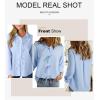 imageAstylish Womens V Neck Long Sleeve Blouse Button Down Solid Color Shirt Bow Tie Front Trendy TopsMyosotis