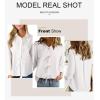 imageAstylish Womens V Neck Long Sleeve Blouse Button Down Solid Color Shirt Bow Tie Front Trendy TopsWhite