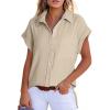 imageAstylish Women 2025 Summer Tops Short Sleeve Shirt V Neck Button Down Blouse Tunic TopBeige