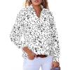 imageAstylish Womens 2025 Casual Polka Dot Blouses Long Sleeve V Neck Alicia Floral Print Collared Shirts Chiffon Bohemian TopsWhite