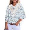 imageAstylish Womens 2025 Lace Crochet Patchwork Floral Shirt Long Sleeve Crew Neck Button Down Boho Blouse TopsBlue