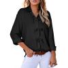 imageAstylish Womens V Neck Long Sleeve Blouse Button Down Solid Color Shirt Bow Tie Front Trendy TopsBlack