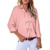 imageAstylish Womens V Neck Long Sleeve Blouse Button Down Solid Color Shirt Bow Tie Front Trendy TopsBlossom
