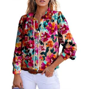 imageAstylish Womens 2025 Casual VNeck Long Sleeve Shirts Paisley Print Tops Floral Boho Blouses TunicLight Pink