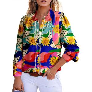 imageAstylish Womens 2025 Casual VNeck Long Sleeve Shirts Paisley Print Tops Floral Boho Blouses TunicOrange