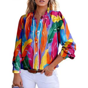 imageAstylish Womens 2025 Casual VNeck Long Sleeve Shirts Paisley Print Tops Floral Boho Blouses TunicPink