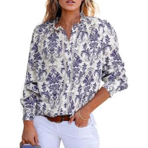 imageAstylish Womens 2025 Casual VNeck Long Sleeve Shirts Paisley Print Tops Floral Boho Blouses TunicSky Blue