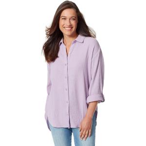 imageGloria Vanderbilt Womens Amanda Oversized Button Down Shirt with Rolltab Sleeves Lavender KISS Small