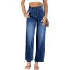 imageAstylish Women 2025 Wide Leg Jeans Cropped Jeans Stretchy High Waisted Baggy Loose Boyfriend Vintage Denim PantsSail Blue