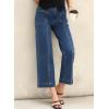 imageAstylish Womens High Waisted Wide Leg Jeans Cropped Straight Leg Denim PantsDark Blue