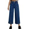 imageAstylish Womens High Waisted Wide Leg Jeans Cropped Straight Leg Denim PantsDark Blue