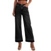 imageAstylish Womens High Waisted Wide Leg Jeans Stretchy Baggy Straight Leg Denim PantsCropped Black