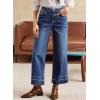imageAstylish Womens High Waisted Wide Leg Jeans Stretchy Baggy Straight Leg Denim PantsCropped Blue