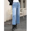 imageAstylish Womens High Waisted Wide Leg Jeans Stretchy Baggy Straight Leg Denim PantsCropped Sky Blue