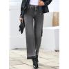 imageAstylish Womens High Waisted Wide Leg Jeans Stretchy Baggy Straight Leg Denim PantsLong Light Gray