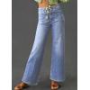 imageAstylish Womens Wide Leg Jeans High Waisted Stretchy Buttoned Denim Pants Trendy 2025 with PocketBeau Blue