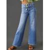 imageAstylish Womens Wide Leg Jeans High Waisted Stretchy Buttoned Denim Pants Trendy 2025 with PocketDusk Blue