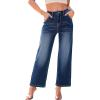 imageAstylish Women 2025 Wide Leg Jeans Cropped Jeans Stretchy High Waisted Baggy Loose Boyfriend Vintage Denim PantsNavy Blue