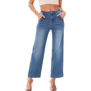 imageAstylish Women 2025 Wide Leg Jeans Cropped Jeans Stretchy High Waisted Baggy Loose Boyfriend Vintage Denim PantsAshleigh Blue