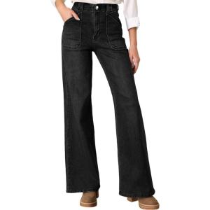 imageAstylish Womens High Waisted Straight Leg Jeans Trendy Stretchy Denim PantsBlack
