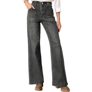 imageAstylish Womens High Waisted Straight Leg Jeans Trendy Stretchy Denim PantsGray