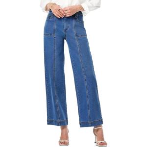 imageAstylish Womens High Waisted Wide Leg Jeans Cropped Straight Leg Denim PantsBlue