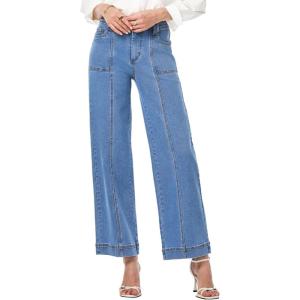 imageAstylish Womens High Waisted Wide Leg Jeans Cropped Straight Leg Denim PantsLight Blue