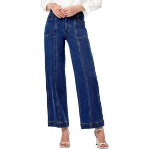imageAstylish Womens High Waisted Wide Leg Jeans Cropped Straight Leg Denim PantsNavy Blue