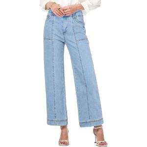 imageAstylish Womens High Waisted Wide Leg Jeans Cropped Straight Leg Denim PantsSky Blue