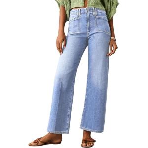 imageAstylish Womens Wide Leg Jeans High Waisted Stretchy Buttoned Denim Pants Trendy 2025 with PocketBeau Blue