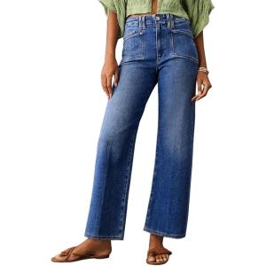 imageAstylish Womens Wide Leg Jeans High Waisted Stretchy Buttoned Denim Pants Trendy 2025 with PocketDark Blue