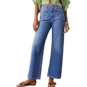 imageAstylish Womens Wide Leg Jeans High Waisted Stretchy Buttoned Denim Pants Trendy 2025 with PocketLight Blue