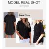 imageAstylish Women Waffle Knit Tops Henley Shirts Short Sleeve V Neck Solid Color Casual TunicBlack
