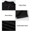 imageAstylish Women Waffle Knit Tops Henley Shirts Short Sleeve V Neck Solid Color Casual TunicBlack