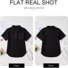 imageAstylish Women Waffle Knit Tops Henley Shirts Short Sleeve V Neck Solid Color Casual TunicBlack
