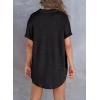imageAstylish Women Waffle Knit Tops Henley Shirts Short Sleeve V Neck Solid Color Casual TunicBlack