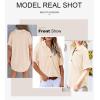 imageAstylish Women Waffle Knit Tops Henley Shirts Short Sleeve V Neck Solid Color Casual TunicLight French Beige