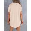 imageAstylish Women Waffle Knit Tops Henley Shirts Short Sleeve V Neck Solid Color Casual TunicLight French Beige