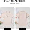 imageAstylish Women Waffle Knit Tops Henley Shirts Short Sleeve V Neck Solid Color Casual TunicLight French Beige