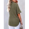 imageAstylish Women Waffle Knit Tops Henley Shirts Short Sleeve V Neck Solid Color Casual TunicMoss Green