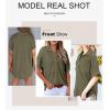 imageAstylish Women Waffle Knit Tops Henley Shirts Short Sleeve V Neck Solid Color Casual TunicMoss Green