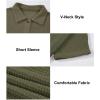 imageAstylish Women Waffle Knit Tops Henley Shirts Short Sleeve V Neck Solid Color Casual TunicMoss Green